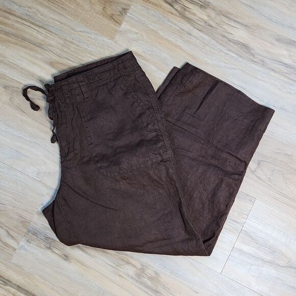 📐☔️🐞Liz Claiborne Brown Audra Linen Cropped Pants Size 6 - Picture 1 of 11